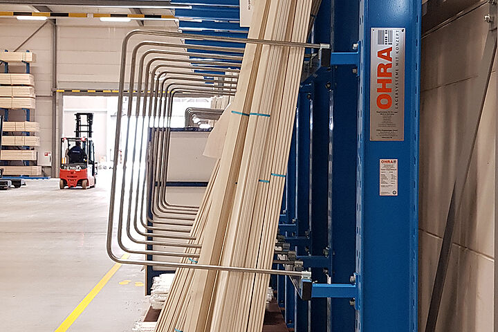 cantilever racking combined with a vertical racking system